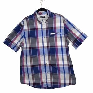 Chaps Blue Plaid Short Sleeve Button Down Shirt
